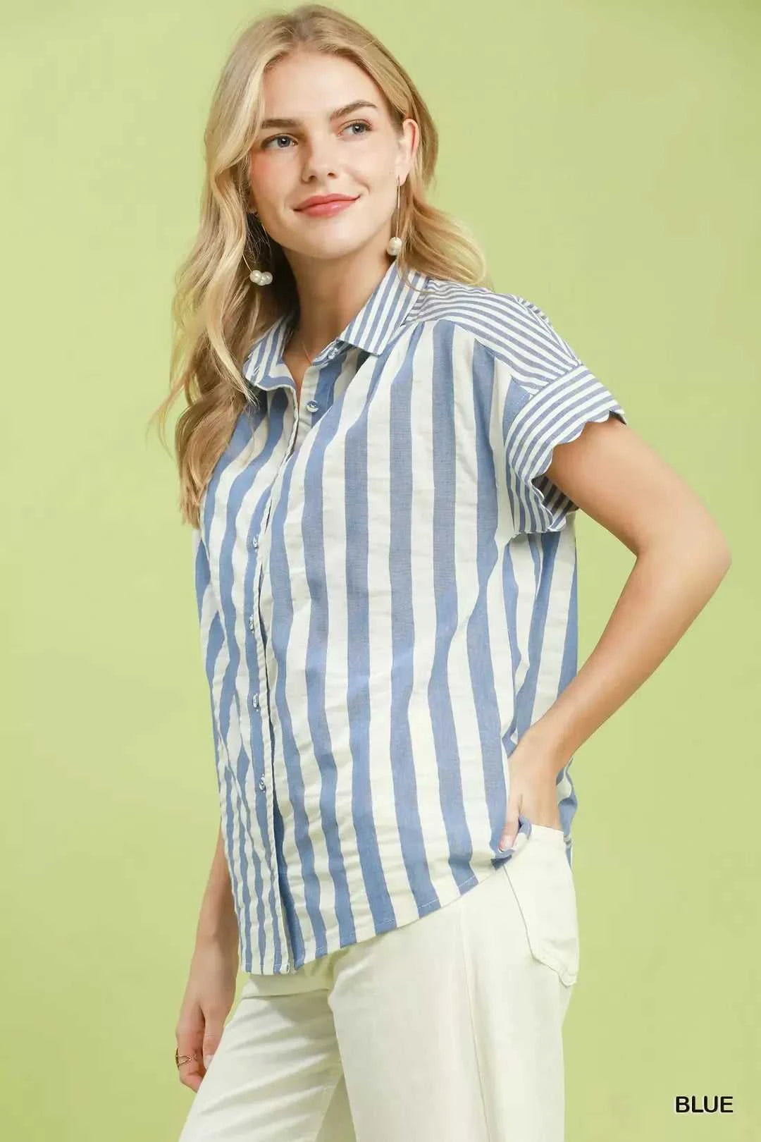 Umgee Striped Button Front Flutter Sleeve Top 100100338391100 49 Affordable Fashion Under $100 Jerry's Apparel 