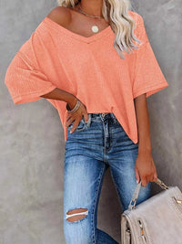 Waffle Knit V-Neck Short Sleeve T-Shirt 100100993990875 26 Affordable Fashion Under $100 Jerry's Apparel 