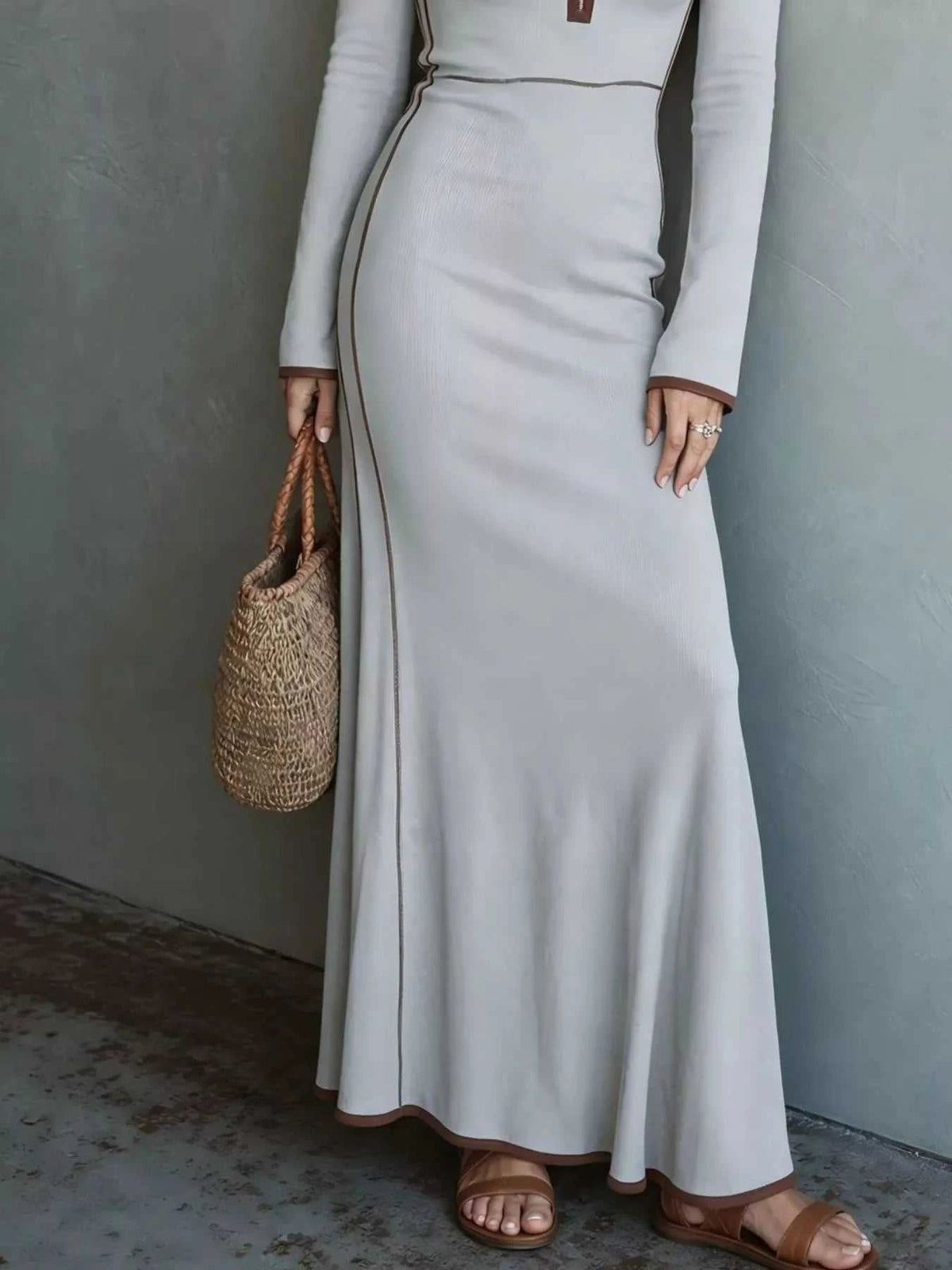 Full Size Contrast Trim Zip-Up Long Sleeve Knit Maxi Dress Plus Size 101002329716993 50 Affordable Fashion Under $100 Jerry's Apparel 