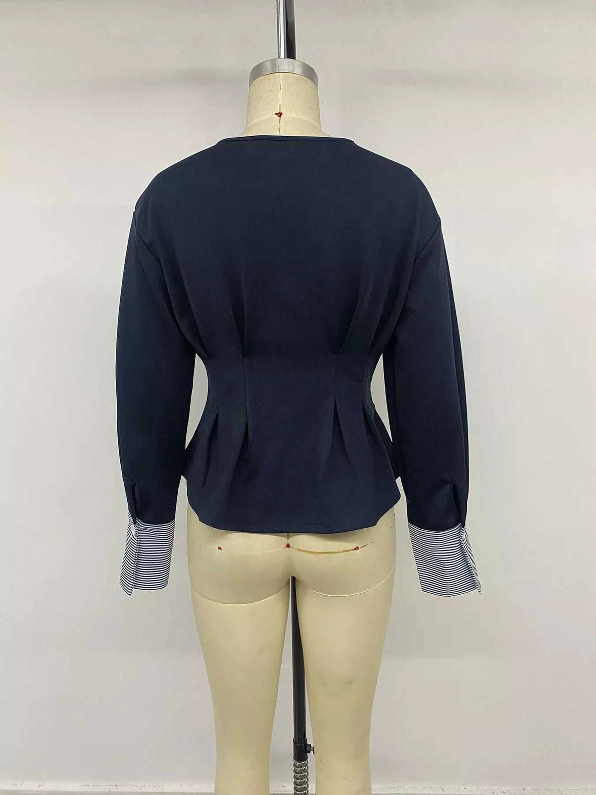Round Neck Peplum Top with Striped Cuffs 100100734963918 45 Affordable Fashion Under $100 Jerry's Apparel 