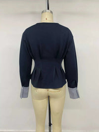 Round Neck Peplum Top with Striped Cuffs 100100734963918 45 Affordable Fashion Under $100 Jerry's Apparel 