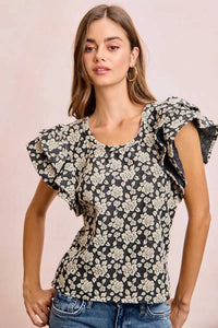 BiBi Floral Jacquard Ruffle Sleeves Knit Top 100100264791752 46 Affordable Fashion Under $100 Jerry's Apparel 