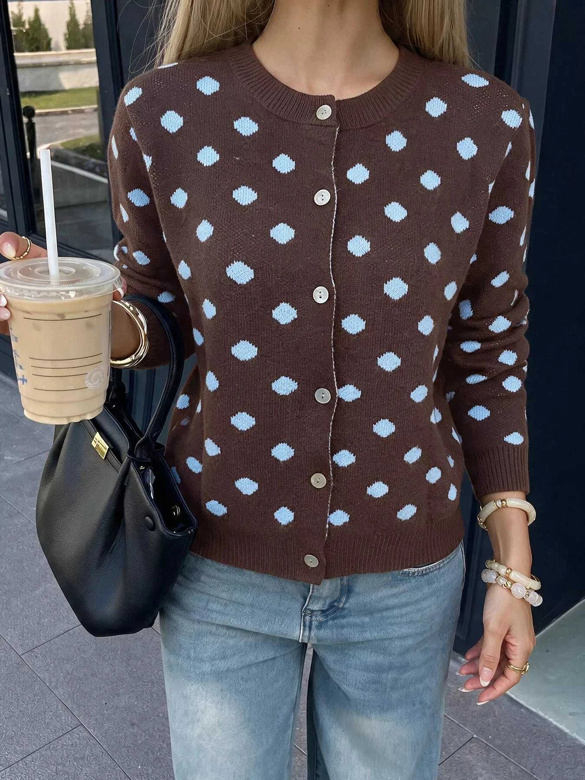 Polka Dot Button Up Cardigan 100100455414411 44 Affordable Fashion Under $100 Jerry's Apparel 