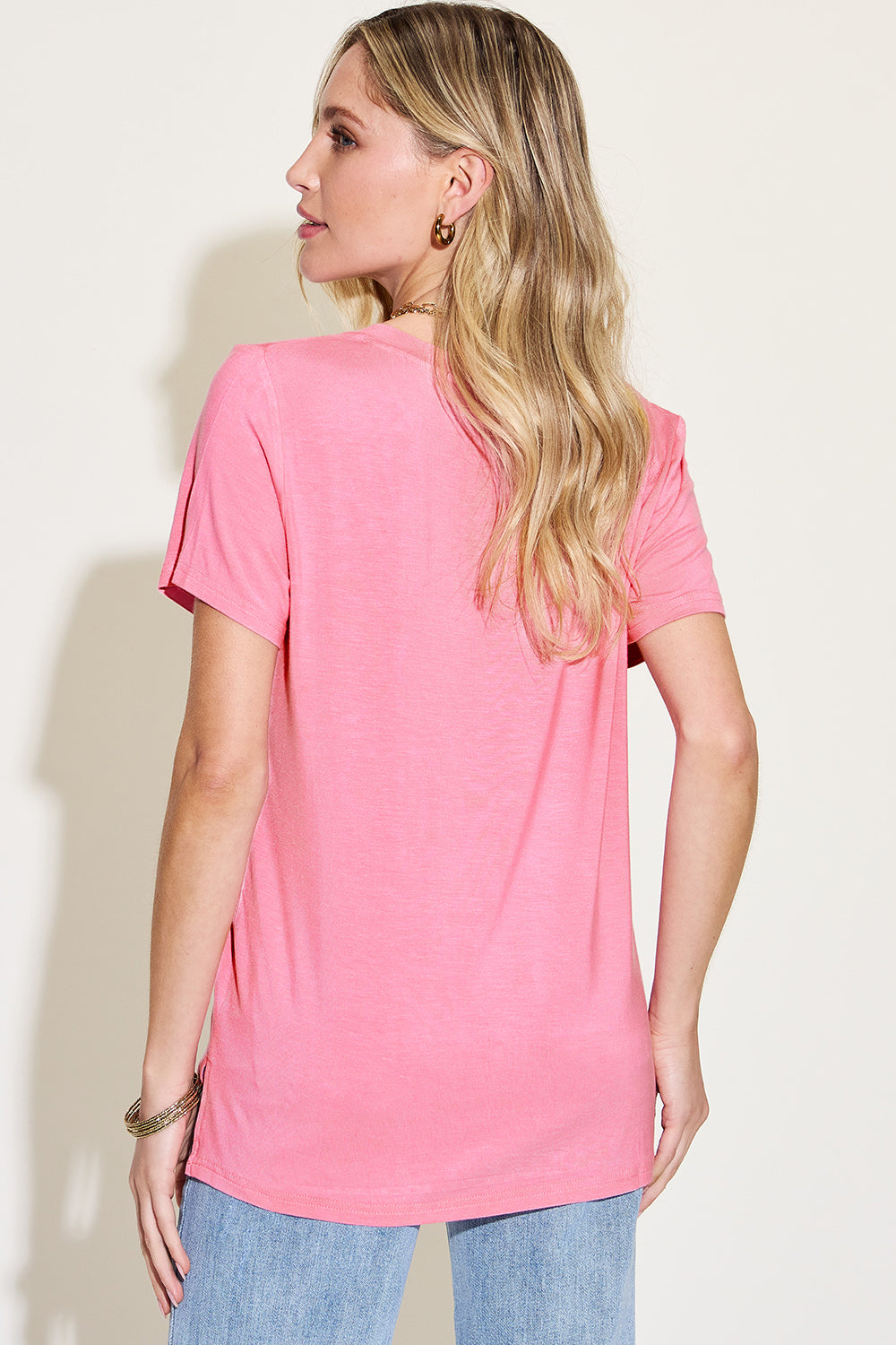 Full Size V-Neck High-Low T-Shirt