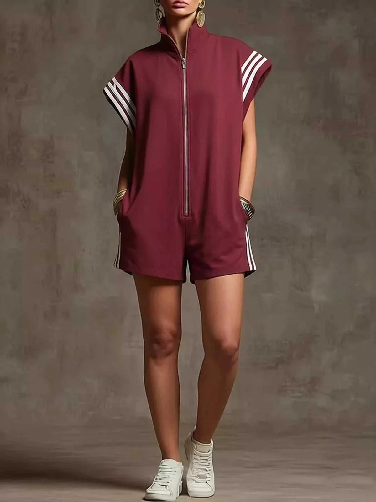 Striped Zip Front Romper 100100341112740 41 Women's Romper Affordable Fashion Under $100 Jerry's Apparel 