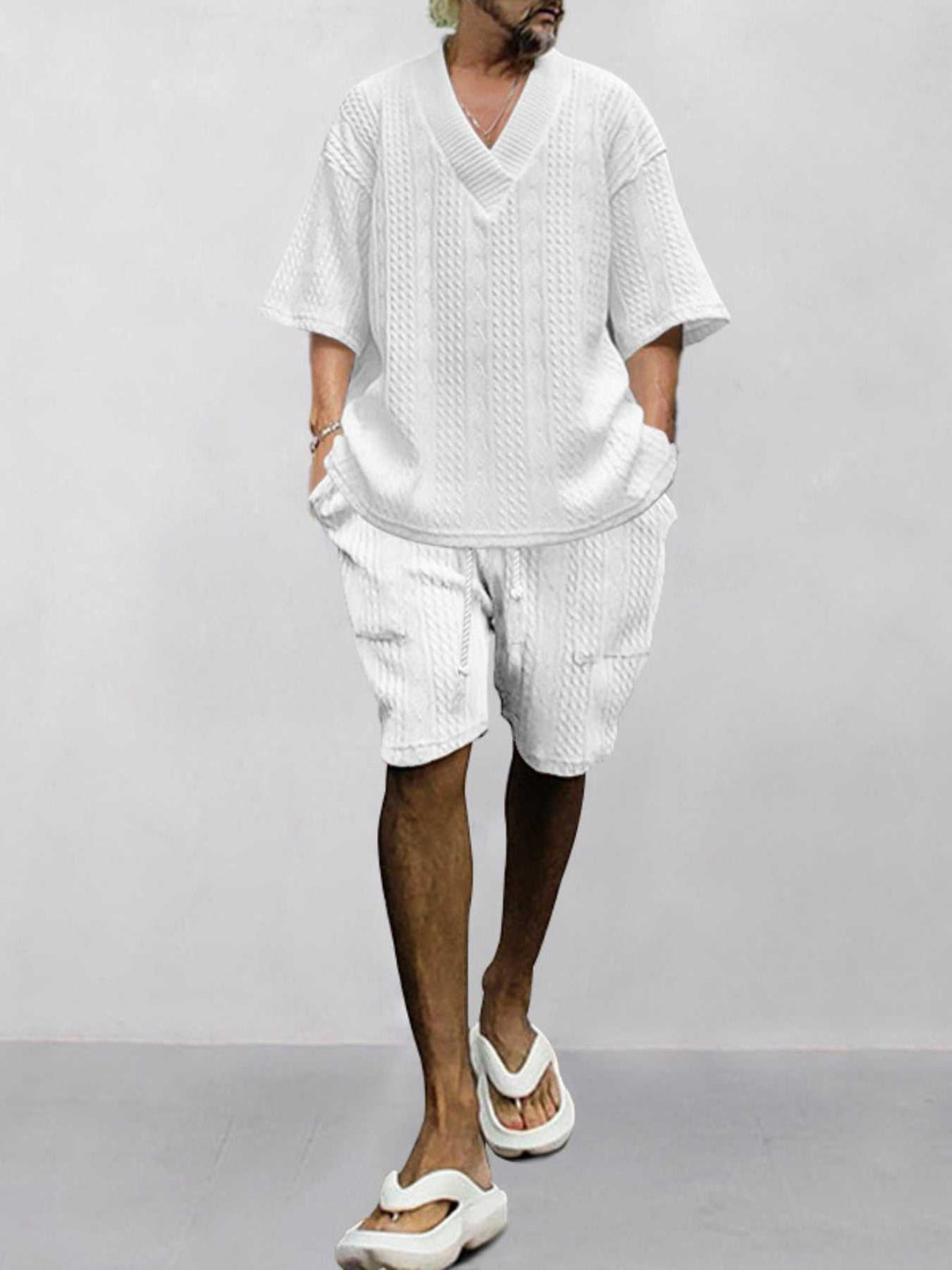 Men's Full Size Casual Knit V-Neck Short Sleeve Top and Shorts Set Plus Size 100400200384867 38 Men's Sets Jerry's Apparel 