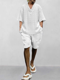 Men's Full Size Casual Knit V-Neck Short Sleeve Top and Shorts Set Plus Size 100400200384867 38 Men's Sets Jerry's Apparel 