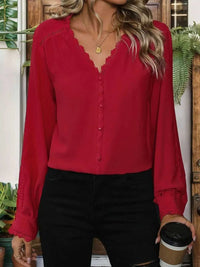 Perfee Lace Detail V-Neck Long Sleeve Blouse 100100360921266 33 Affordable Fashion Under $100 Jerry's Apparel 