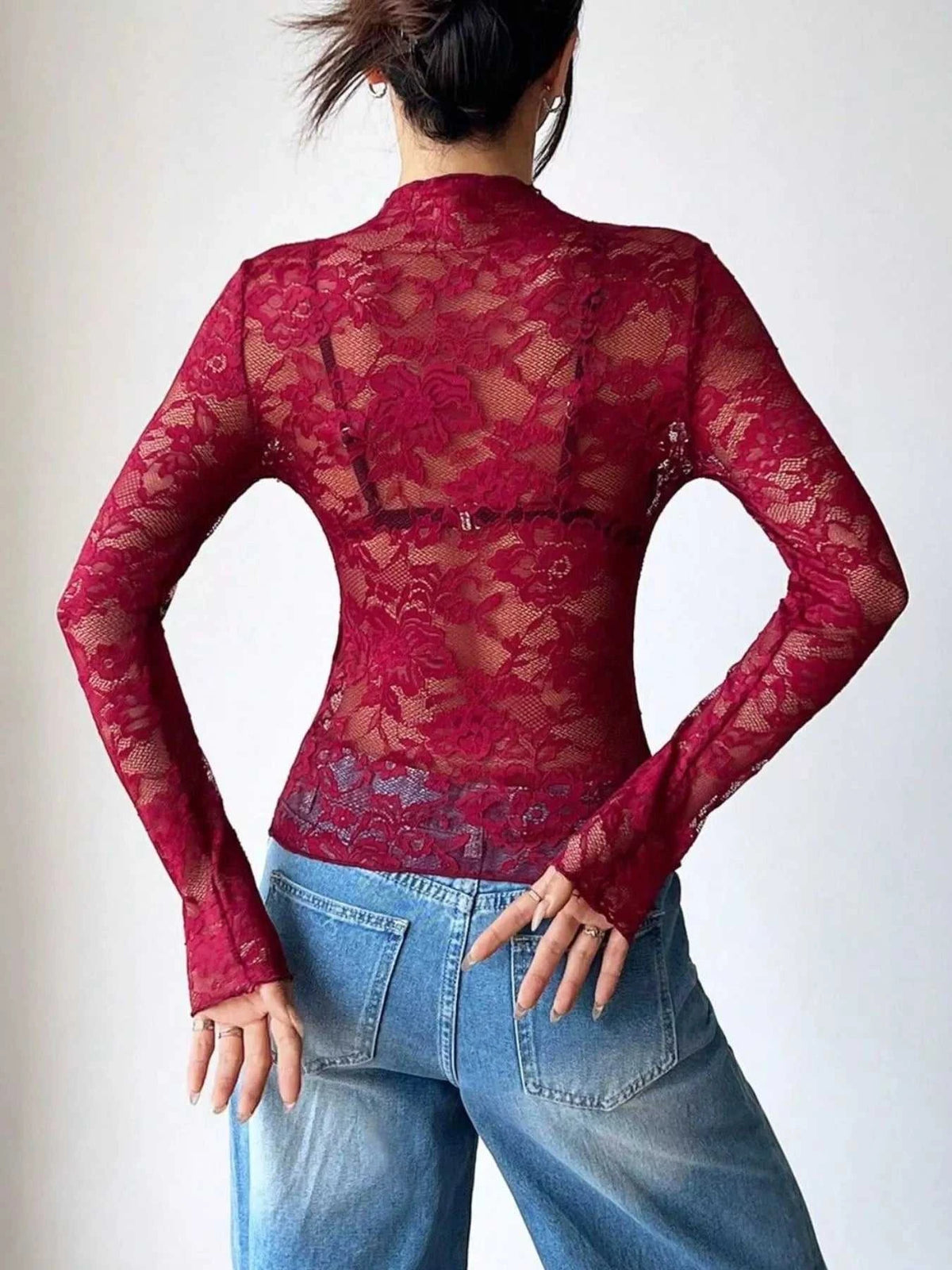 Elegant Floral Lace Long Sleeve Top 100100546169015 23 Affordable Fashion Under $100 Jerry's Apparel 