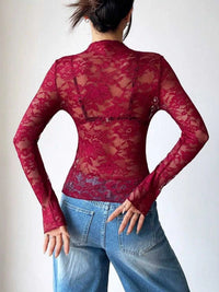 Elegant Floral Lace Long Sleeve Top 100100546169015 23 Affordable Fashion Under $100 Jerry's Apparel 