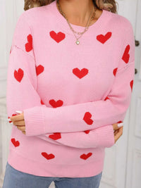 Valentine's Day Heart Pattern Dropped Shoulder Sweater 100100193932322 48 Affordable Fashion Under $100 Jerry's Apparel 