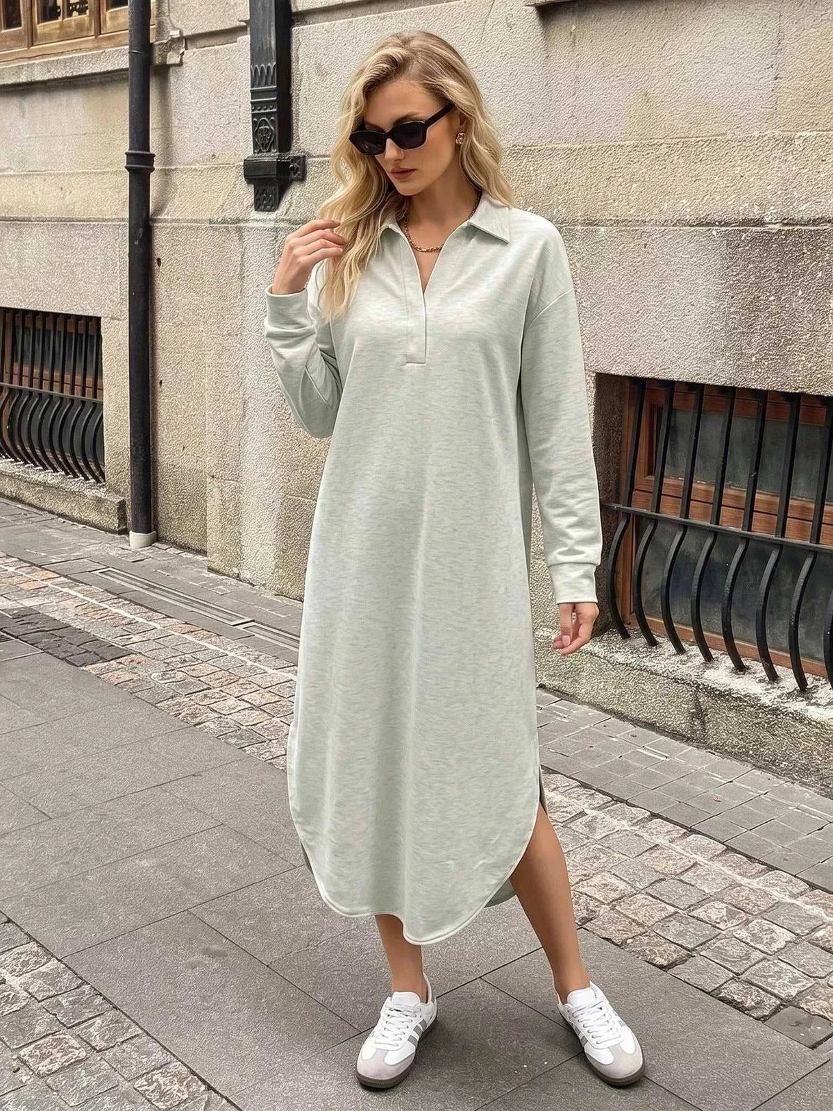 Polo Collar Long Sleeve Midi Dress 101001353552145 48 Affordable Fashion Under $100 Jerry's Apparel 
