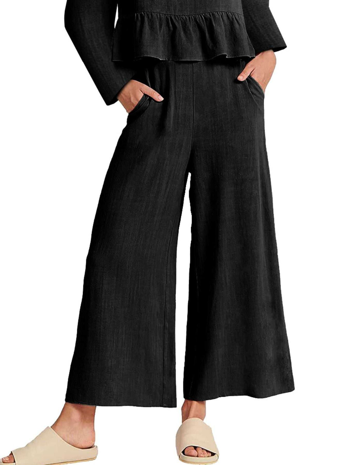 Full Size Ruffled Hem Long Sleeve Top and Pants Set Plus Size 100100344916700 44 Affordable Fashion Under $100 Jerry's Apparel 