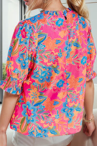 Printed Mock Neck Half Sleeve Blouse