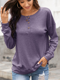 Ivy Lane Quarter Button Dropped Shoulder Blouse