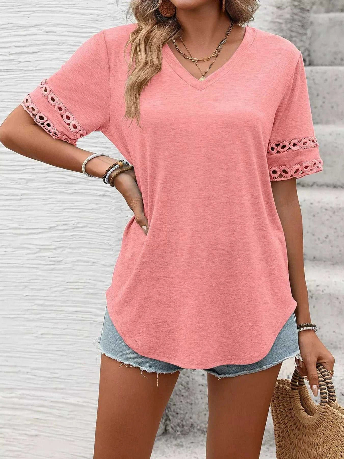 V-Neck Hollow-Out Sleeve T-Shirt 100100632201866 28 Affordable Fashion Under $100 Jerry's Apparel 