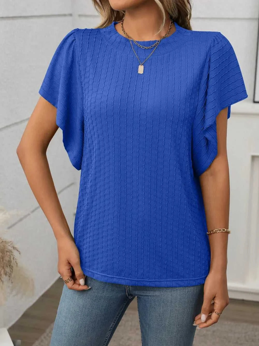 Round Neck Flutter Sleeve T-Shirt 100100468281947 23 Affordable Fashion Under $100 Jerry's Apparel 