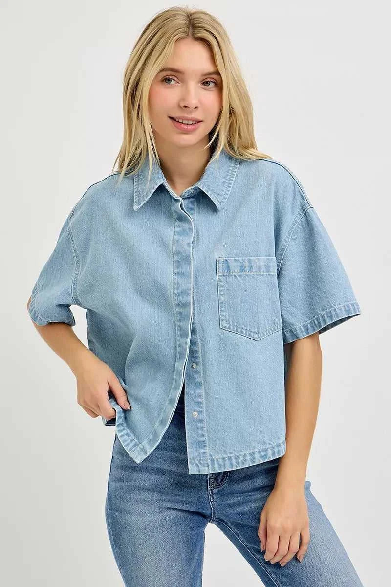 RISEN Oversized Half Sleeve Cropped Shirt 100100520631940 60 Affordable Fashion Under $100 Jerry's Apparel 