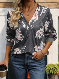 Perfee Printed V-Neck Long Sleeve Sweatshirt 100100794371784 28 Affordable Fashion Under $100 Jerry's Apparel 