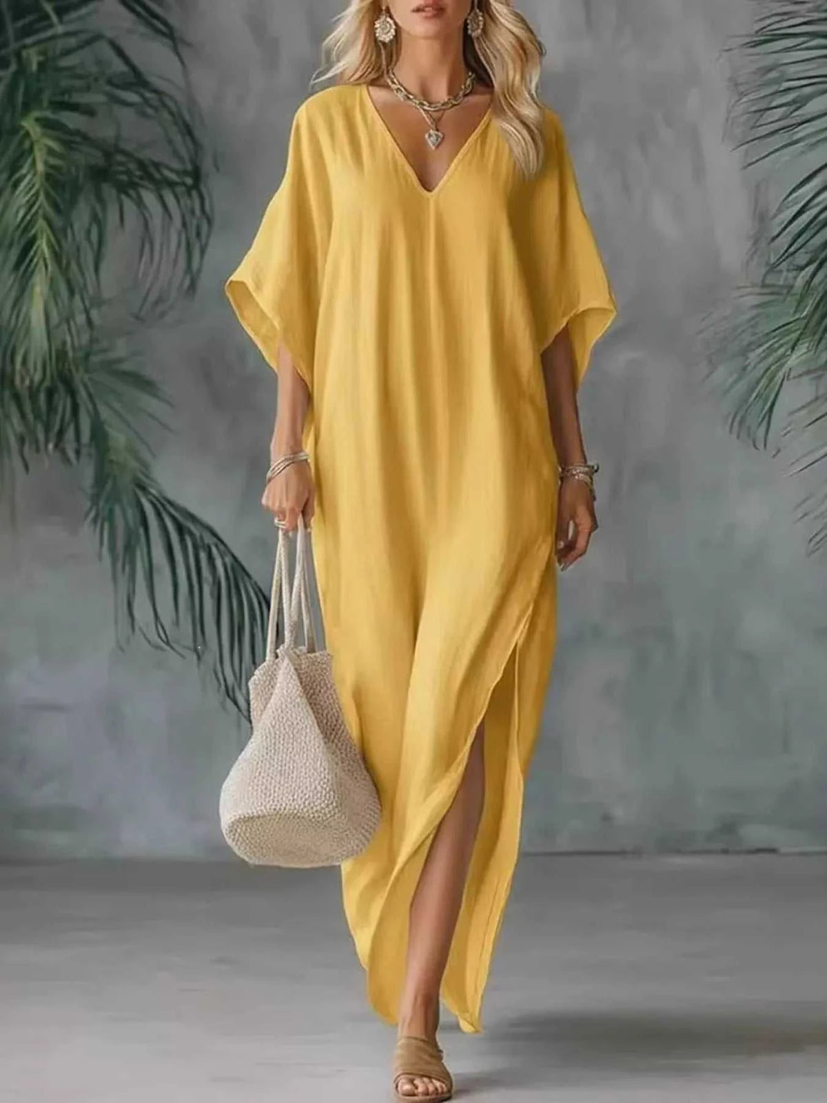 Full Size V-Neck Maxi Dress with Side Slits Plus Size 100100394975559 32 Gifts for Her Jerry's Apparel 