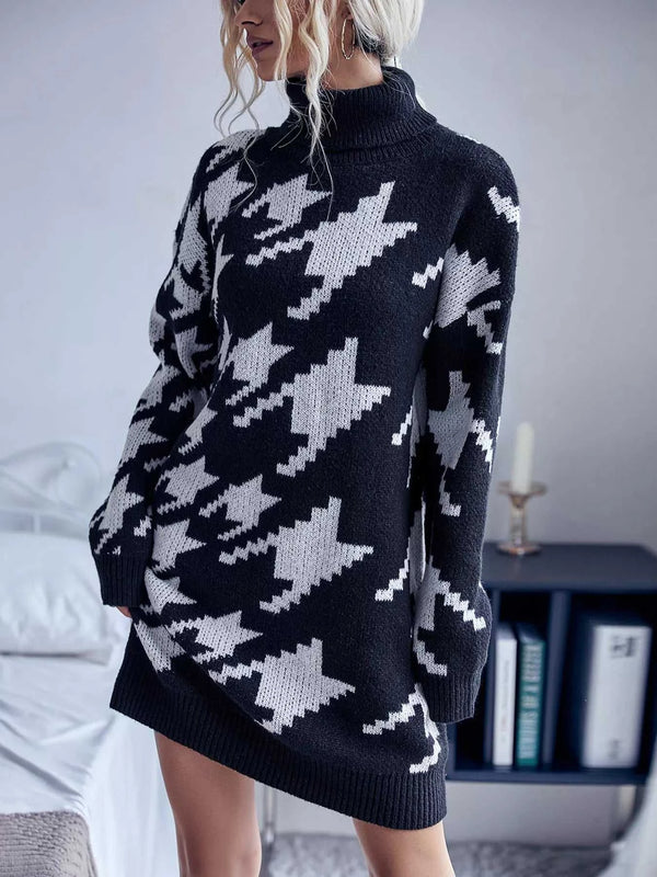 Houndstooth Pattern Turtleneck Sweater Dress 100100643736107 33 Affordable Fashion Under $100 Jerry's Apparel 