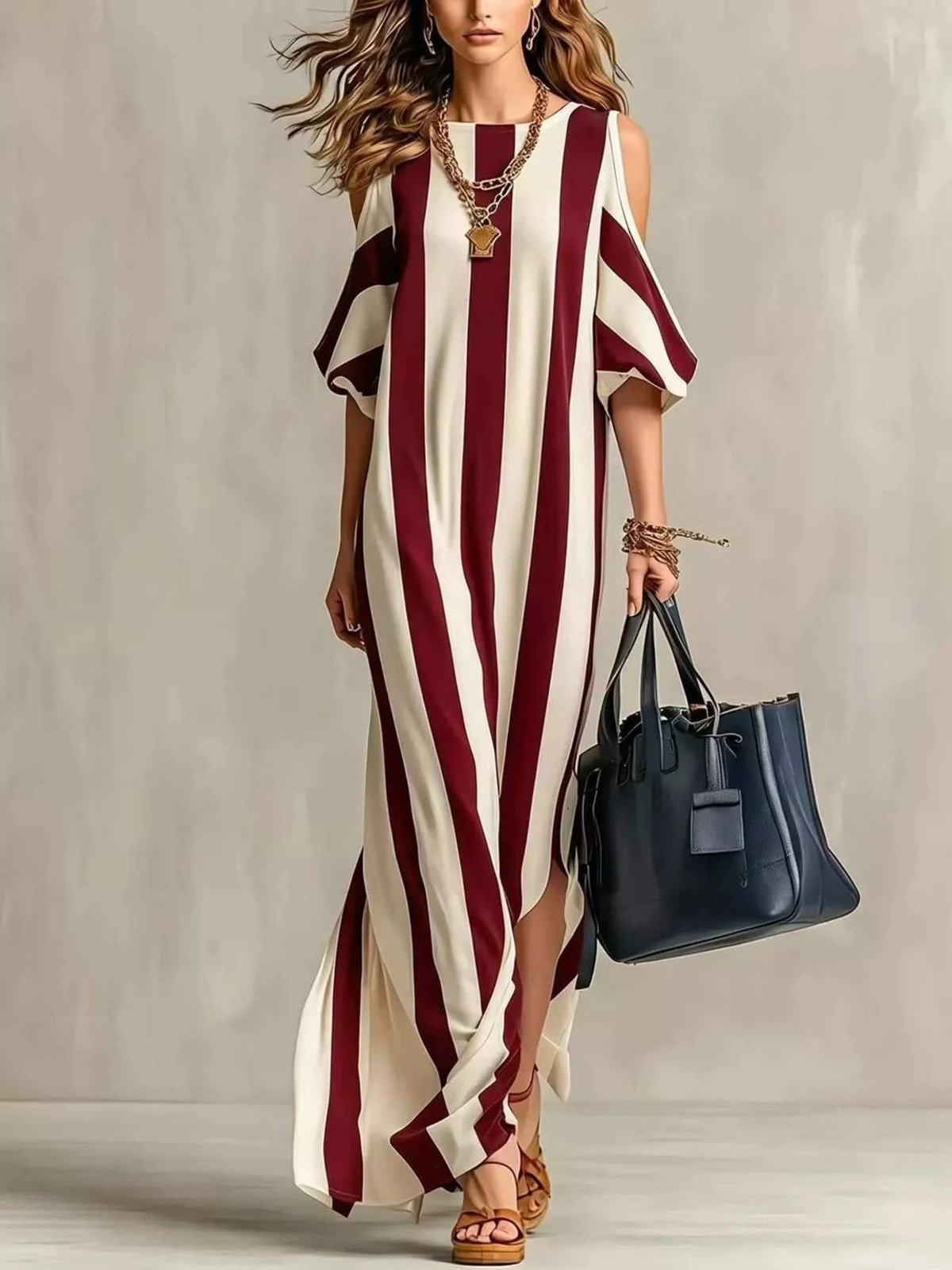 Striped Cold Shoulder Maxi Dress 100100347460143 32 Affordable Fashion Under $100 Jerry's Apparel 