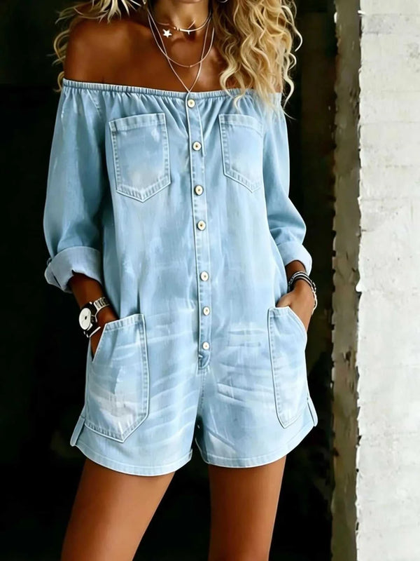 Full Size Button-Down Front Off Shoulder Romper Plus Size 100100291544989 47 Affordable Fashion Under $100 Jerry's Apparel 