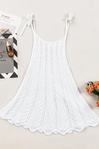 Tie Straps Wave Stripes Textured Eyelet Knitted Vest