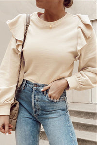 Ruffled Round Neck Long Sleeve Blouse