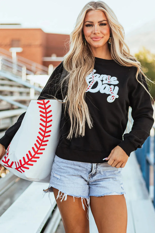 Letter Graphic Round Neck Long Sleeve Sweatshirt