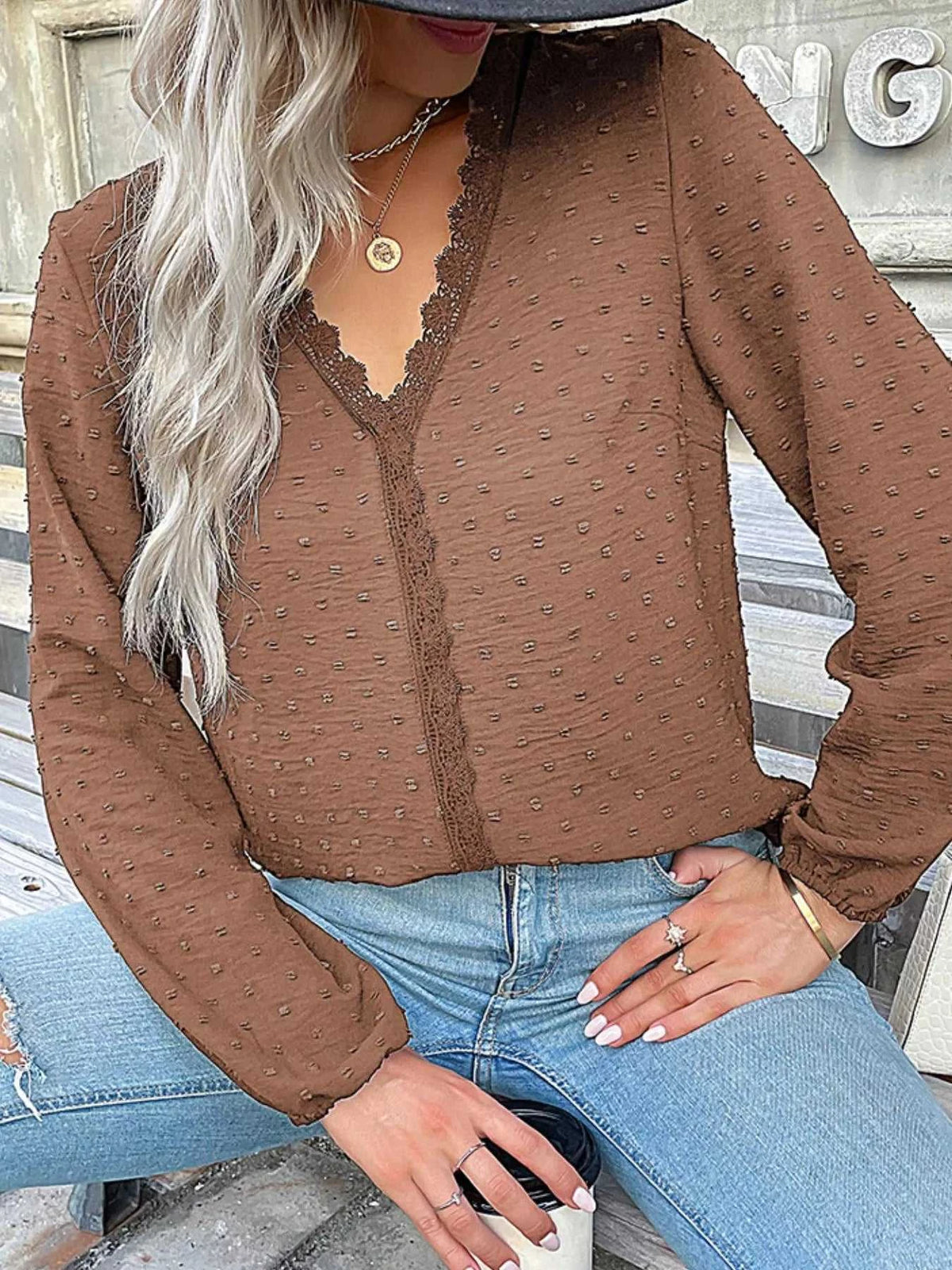 Lace Detail V-Neck Long Sleeve Blouse 100100219485344 33 Affordable Fashion Under $100 Jerry's Apparel 