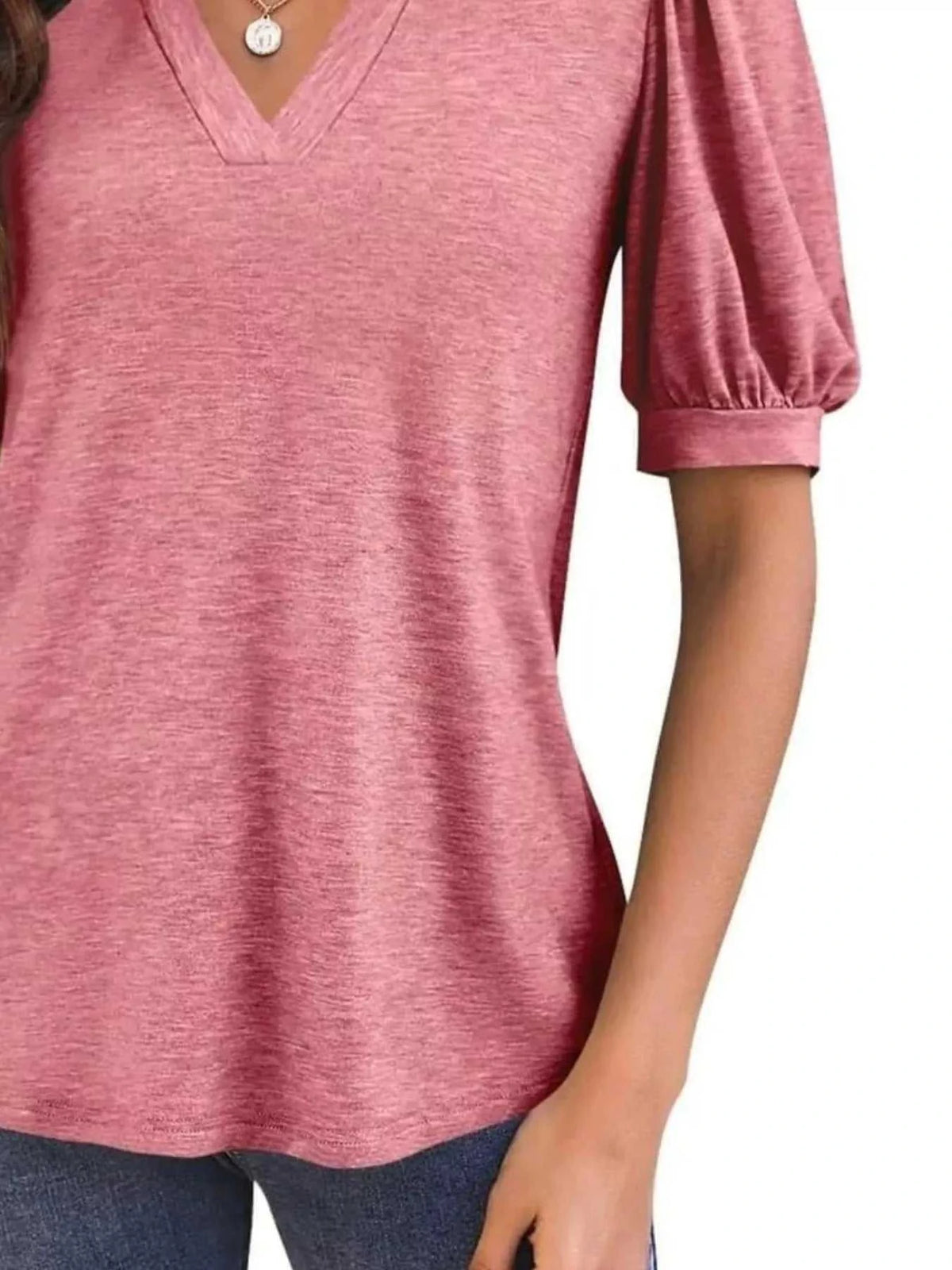 Puff Sleeve Notched Casual T-Shirt 100100978352776 23 Affordable Fashion Under $100 Jerry's Apparel 