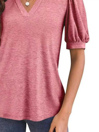 Puff Sleeve Notched Casual T-Shirt 100100978352776 23 Affordable Fashion Under $100 Jerry's Apparel 