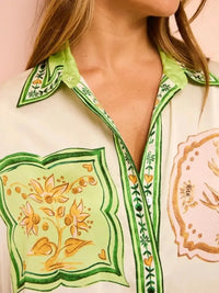 Printed Button Up Shirt and Shorts Set