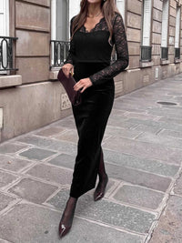 Elegant Lace and Velvet Midi Dress 100100555339596 39 Affordable Fashion Under $100 Jerry's Apparel 
