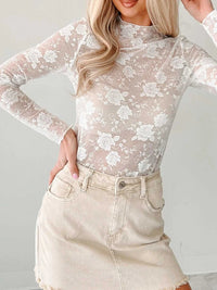 Sheer Floral Lace Mesh Mock Neck Long Sleeve Top 100100902913539 23 Affordable Fashion Under $100 Jerry's Apparel 