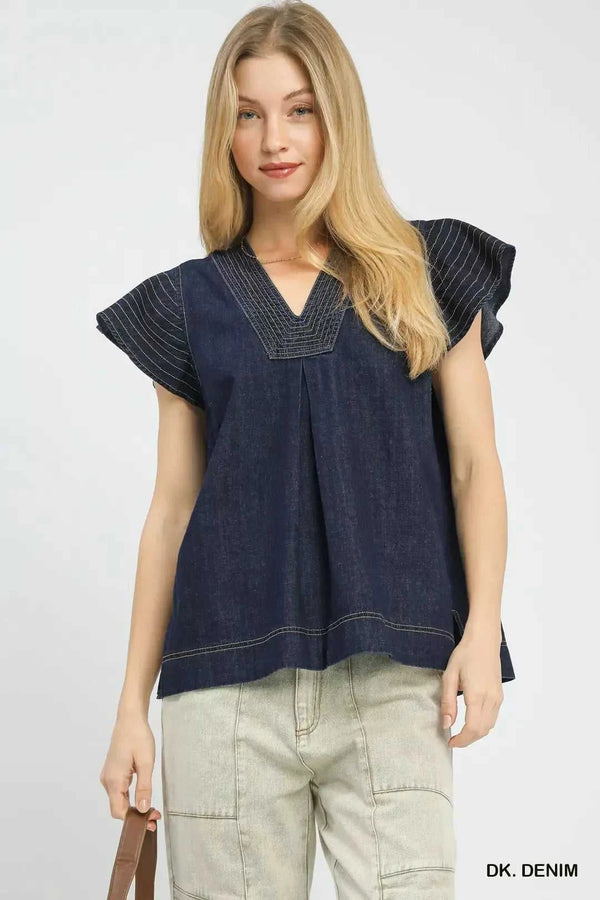 Umgee Cap Sleeve Denim Top 100100726521514 57 Affordable Fashion Under $100 Jerry's Apparel 