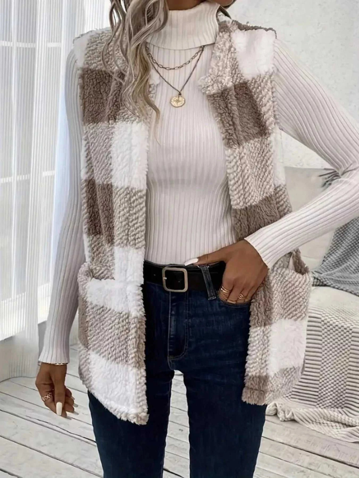 Cozy Plaid Sherpa Vest Coat 100100200755346 28 Affordable Fashion Under $100 Jerry's Apparel 