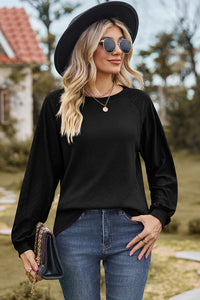 Eyelet Round Neck Long Sleeve T-Shirt