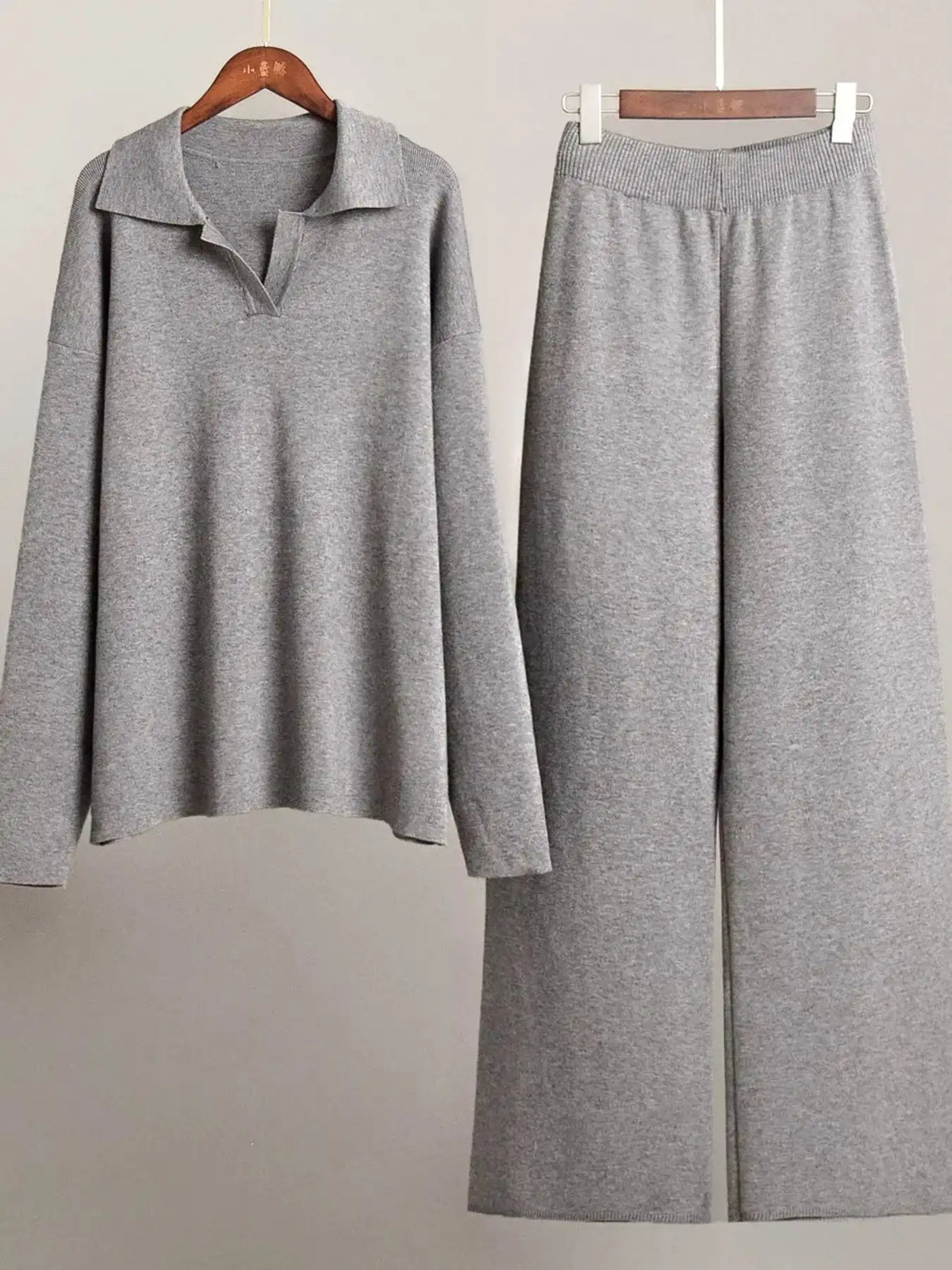 Polo Collar Top and Wide-Leg Pants Set 101001876960393 74 Affordable Fashion Under $100 Jerry's Apparel 
