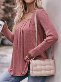 Pleated Square Neck Long Sleeve T-Shirt 100100387874963 31 Affordable Fashion Under $100 Jerry's Apparel 