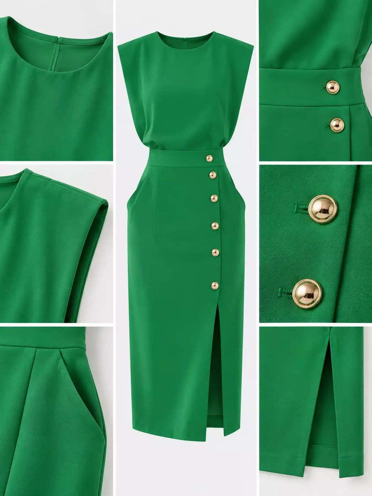 Sleeveless Midi Dress with Gold Button Detail and Side Slit 101001590890082 42 Affordable Fashion Under $100 Jerry's Apparel 
