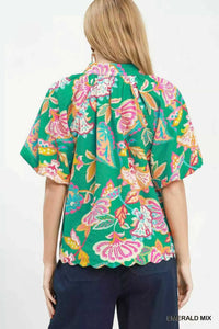 Umgee Mix Floral Print Scallop Hem Blouse 100100293621635 47 Affordable Fashion Under $100 Jerry's Apparel 