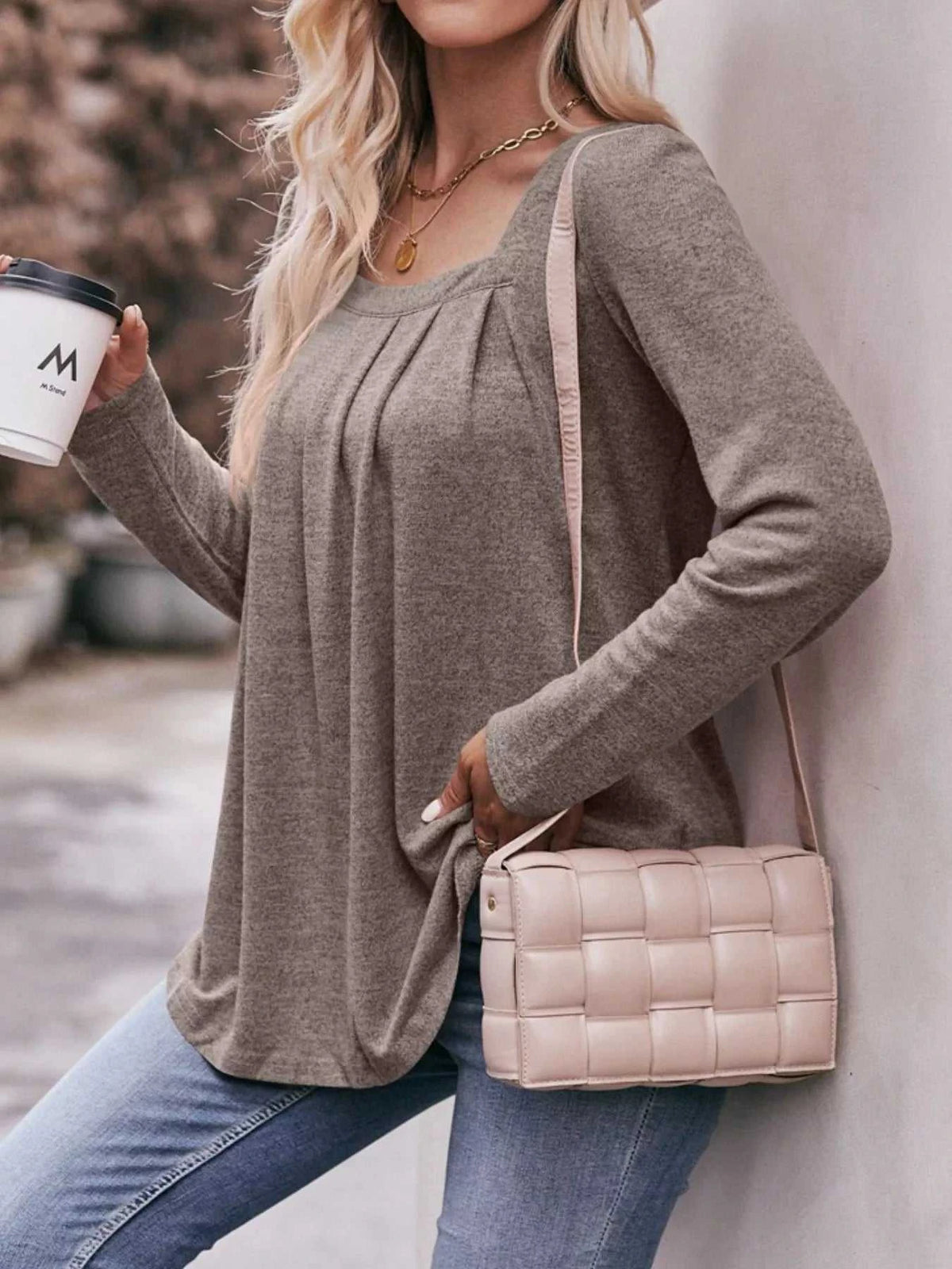 Pleated Square Neck Long Sleeve T-Shirt 100100387874963 31 Affordable Fashion Under $100 Jerry's Apparel 