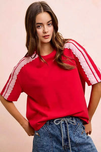 BiBi French Terry Side Lace Detail Short Sleeves Top 100100237661933 42 Affordable Fashion Under $100 Jerry's Apparel 