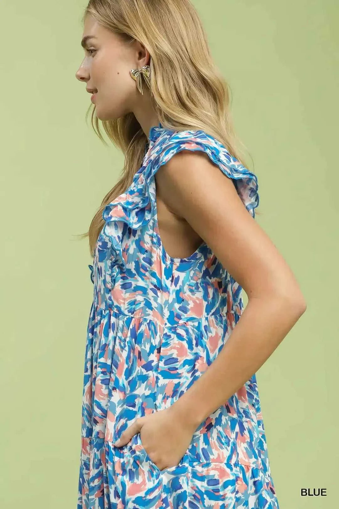 Umgee Leaf Print Midi Tiered Dress with Side Pockets 100100625941436 64 Affordable Fashion Under $100 Jerry's Apparel 