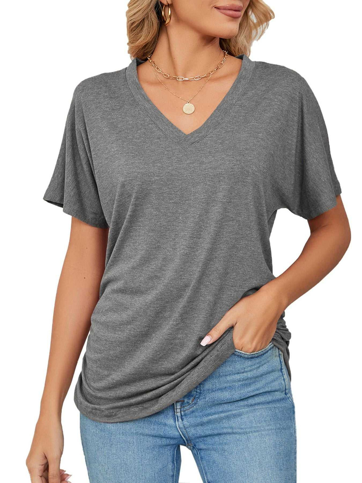 Casual V-Neck Short Sleeve T-Shirt 100100579648227 22 Affordable Fashion Under $100 Jerry's Apparel 
