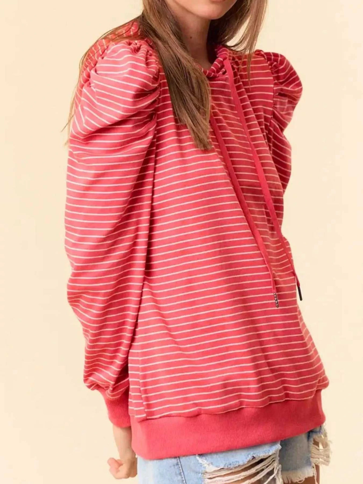 Striped Puff Sleeve Hoodie with Drawstring 100100531994903 47 Affordable Fashion Under $100 Jerry's Apparel 