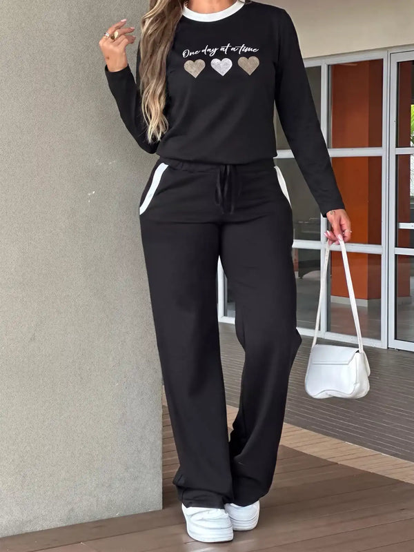 Heart Graphic Contrast Trim Top and Pants Set 101001743143632 71 Affordable Fashion Under $100 Jerry's Apparel 