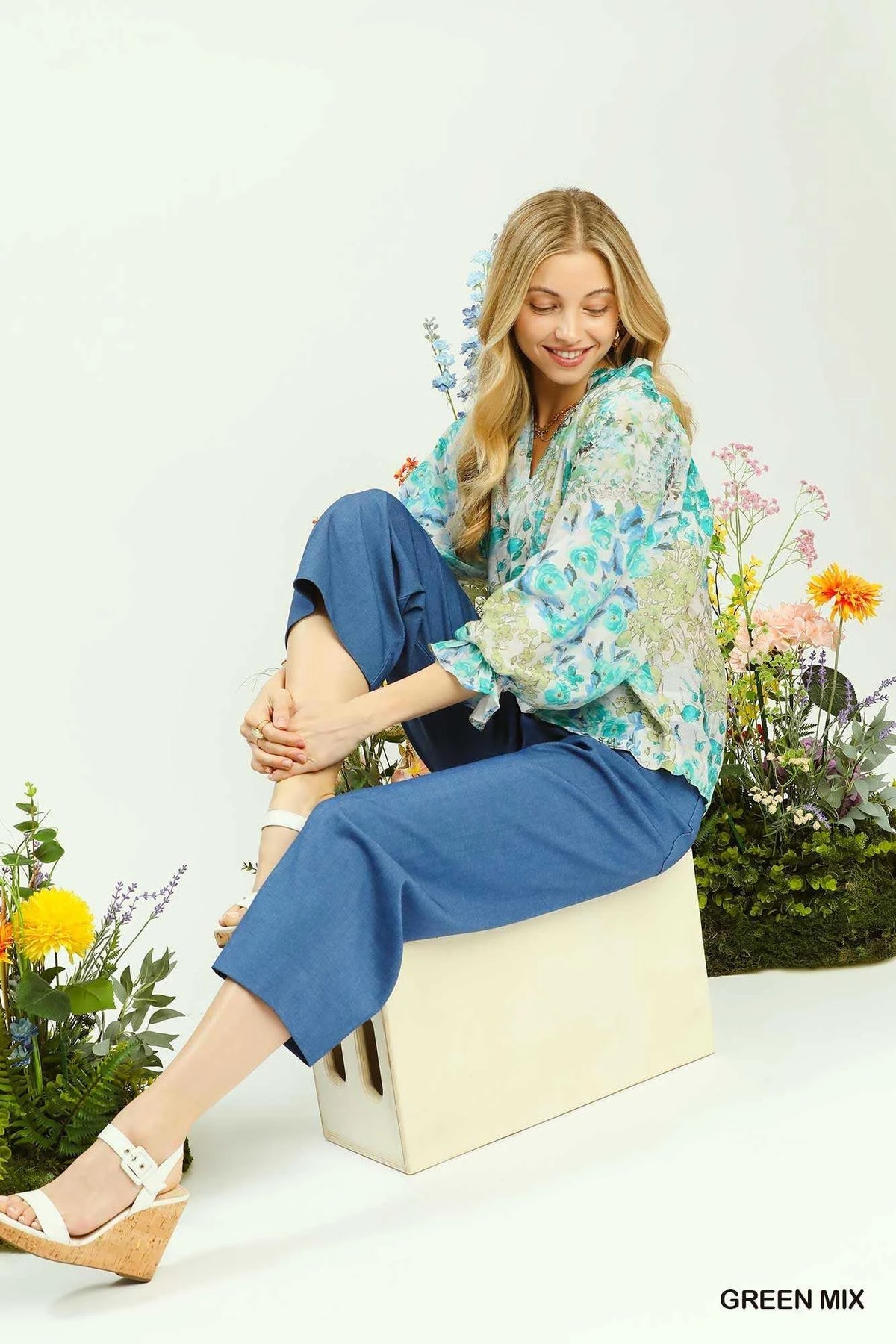 Umgee Watercolor Floral Blouse with Flounce Sleeve 100100747971424 47 Affordable Fashion Under $100 Jerry's Apparel 